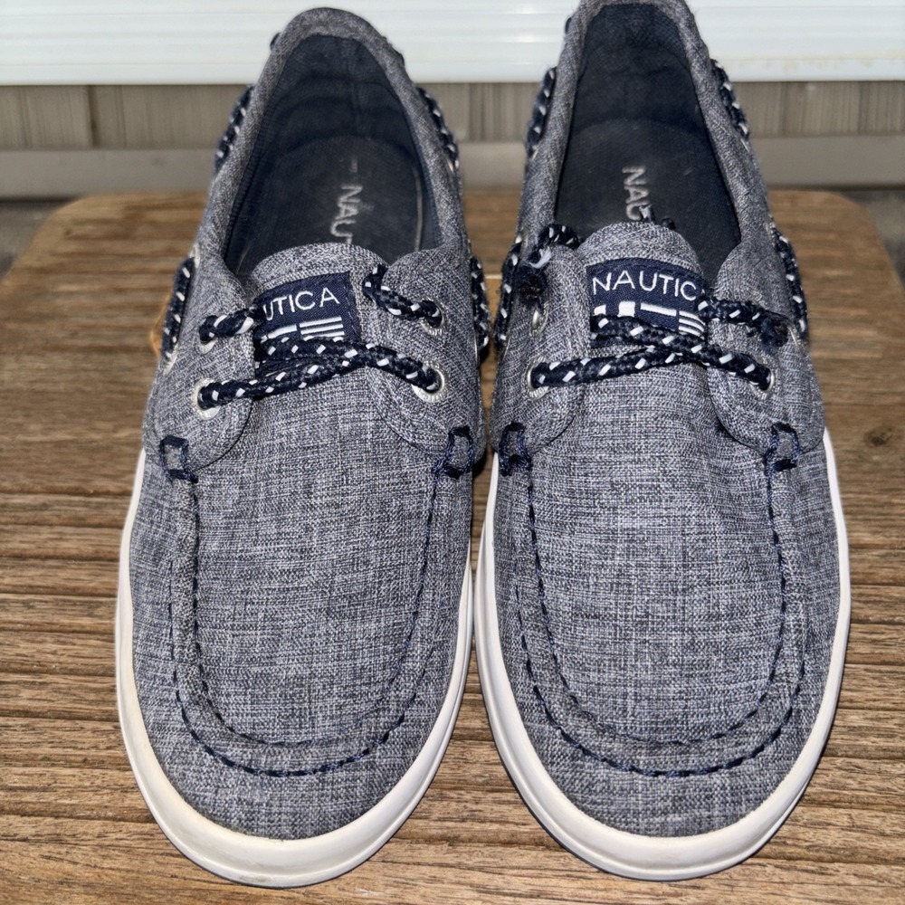 Nautica  Kid's Boat Shoes Smokey Blue Canvas 2-Eye Size 13